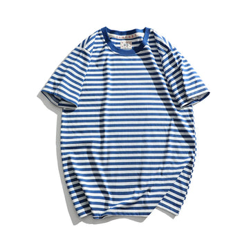 AIDASE  -  America Style Vintage Striped T-shirt Men Summer Fashion O-neck Short Sleeve Loose Casual Pullovers Couple Style Sea Spirit Tops aidase-shop